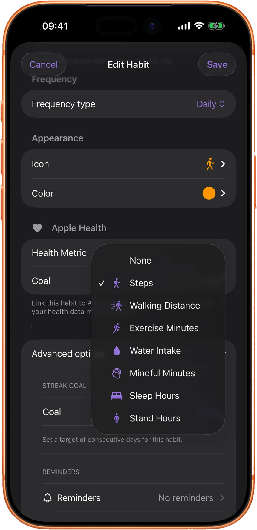 Hazlo Apple Health auto-tracking screen